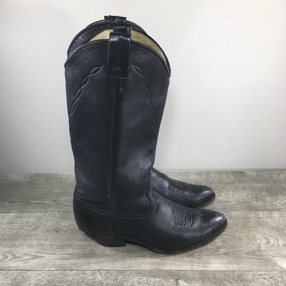 Vintage Abilene Made in USA Western Cowboy Black Leather Women's Rancher Boots 7